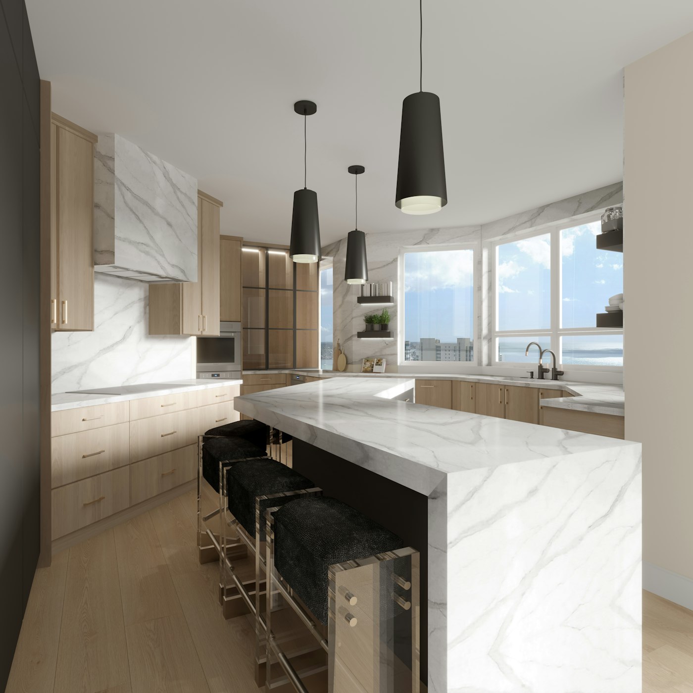 Office pantry with marble surfaces