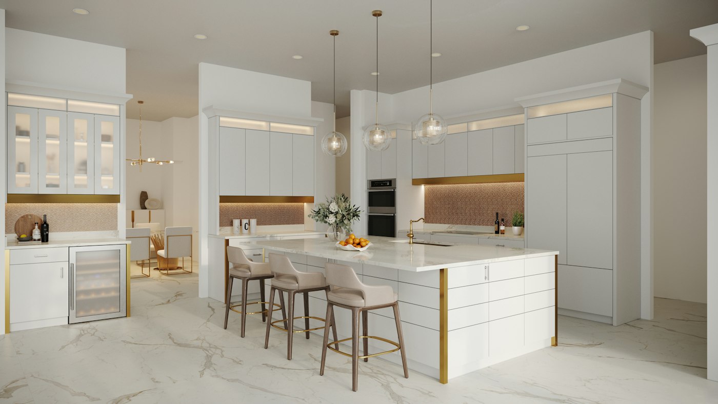 Stone-clad villa kitchen with island